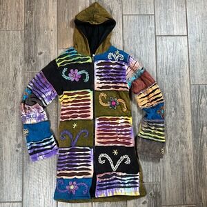 Patchwork Festival‎ Hippie Boho Embroidered Zip Up Hoodie Jacket made in Nepal